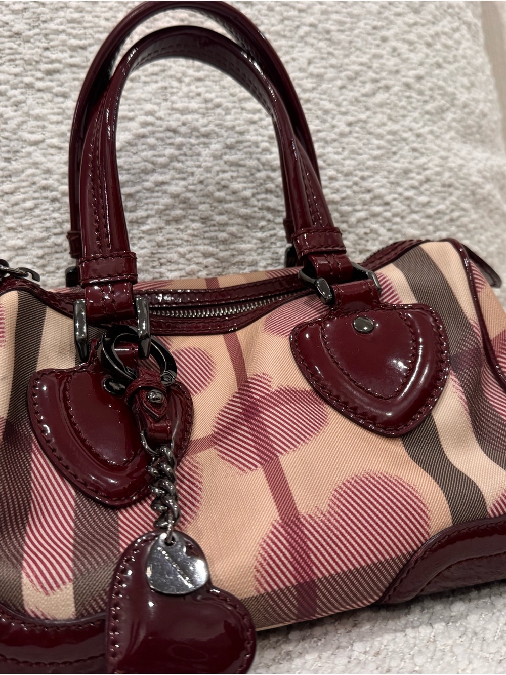 Burberry Beige and Burgundy Heart Satchel